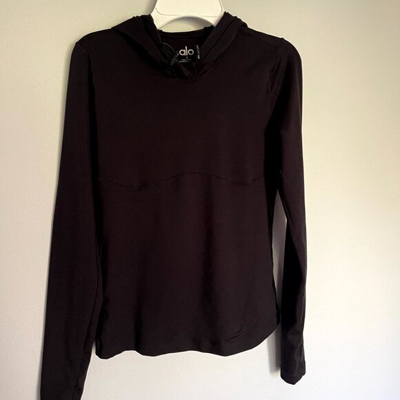 ALO YOGA Alosoft Hooded Runner Long Sleeve Women's Size Small Black - Picture 2 of 10